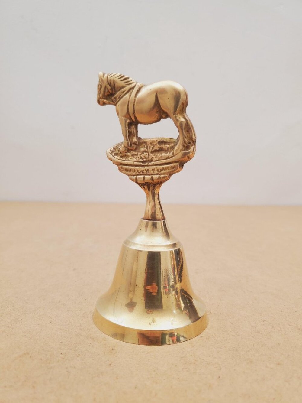 Vintage Brass Bell with Horse Motif, horseman man cave, Country Farmhouse Brass